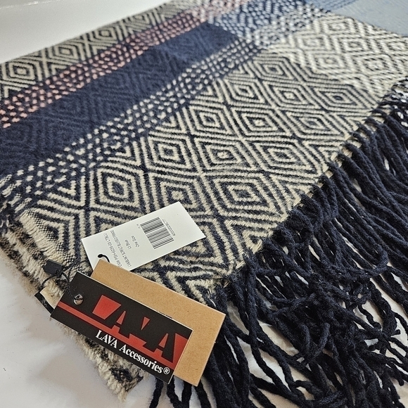 NEW Lava Accessories Blue Geometric Multi-Style Blanket Fringe Scarf - Picture 1 of 6